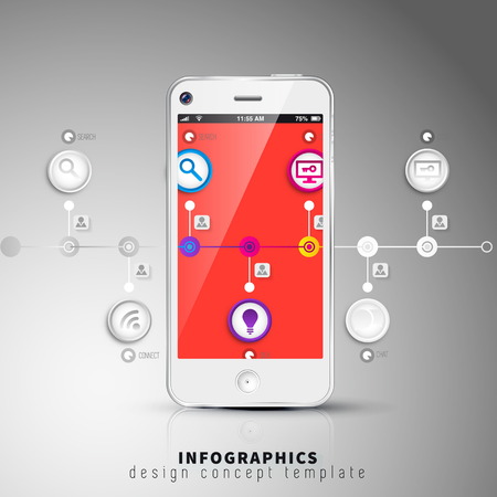 Dark abstract phone illustration, timeline infographic template with place for your content, vector illustrationのイラスト素材