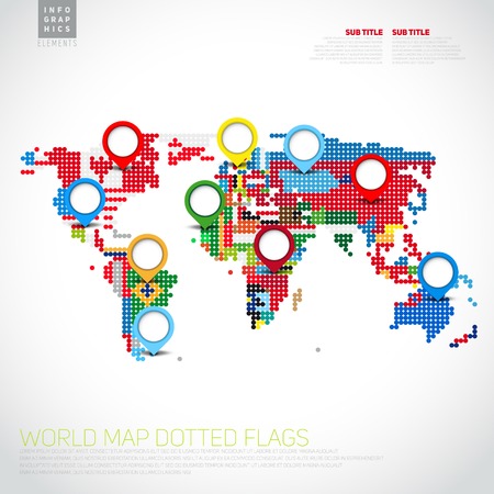 Infographics World map from dots with pointer marks, communication conceptのイラスト素材