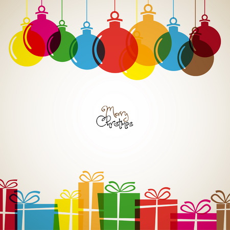 Christmas card with christmas decorations and presents, retro vector, vintage styleのイラスト素材