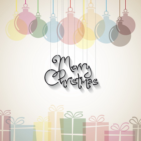 Christmas card with christmas decorations and presents, retro vector, vintage styleのイラスト素材