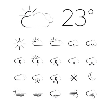 Set of Vector weather thin line icons on a white backgroundのイラスト素材