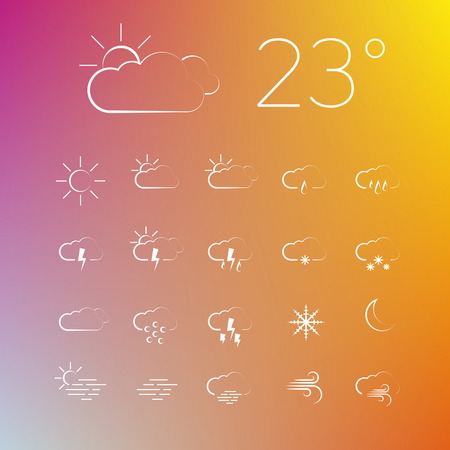 Set of Vector weather thin line icons on a blurred backgroundのイラスト素材
