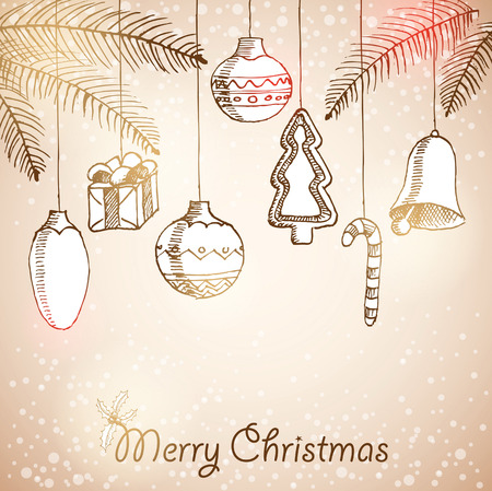 Christmas hand drawn decorations for xmas design, vector illustration cardのイラスト素材
