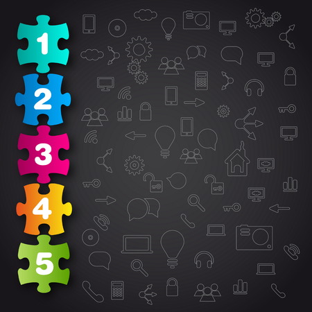Minimal design puzzle or jigsaw style infographic with shadows and icons, one two three four fine stepsのイラスト素材