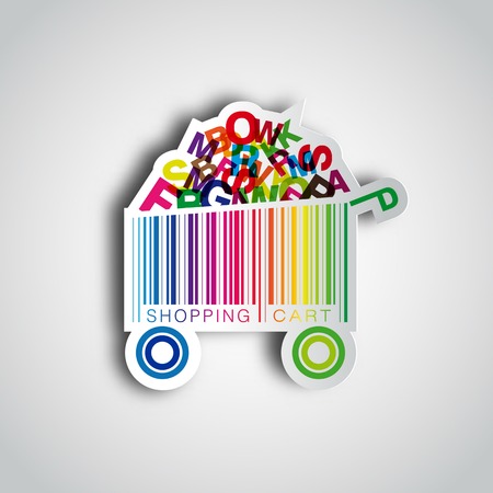 Abstract vector shopping cart made from bar-codeのイラスト素材