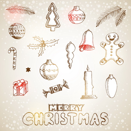 Christmas hand drawn doodles for xmas design. With decoration, Vectorのイラスト素材