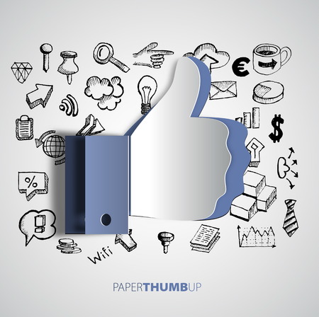 Papercut icon social networks with hand drawn icons, vector illustrationのイラスト素材