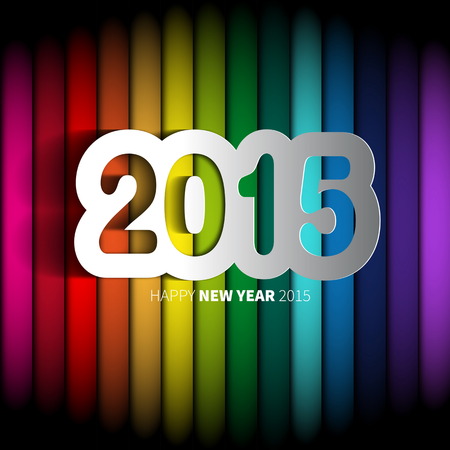 Happy New Year 2015 on blurred background with colorful rainbow papercut year, vector illustrationのイラスト素材