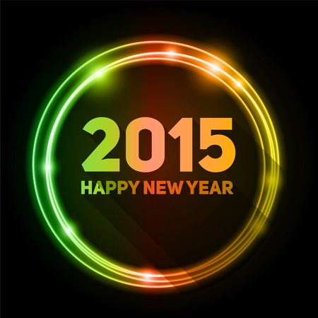 Happy New Year 2015 on circle blurred background with papercut year, vector illustrationのイラスト素材