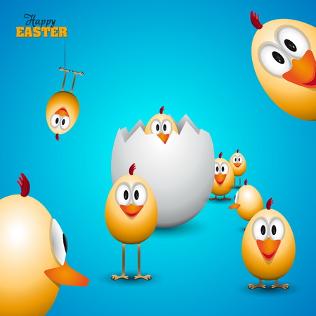 Funny Easter eggs chicks - background illustration - Happy easter cardのイラスト素材