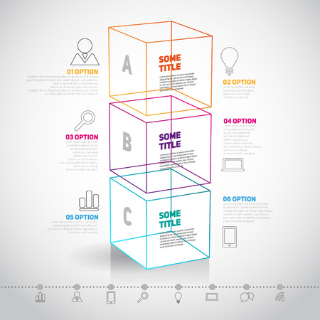 illustration of business infographic with three lineart cubes, can use for infographic, business report or plan, education template, business brochureのイラスト素材