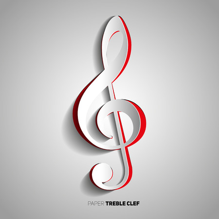 Treble Note symbol in papercut style on white background.のイラスト素材