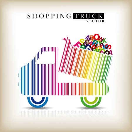 Abstract truck cart made from barcode - stickerのイラスト素材