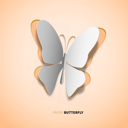 papercut butterfly, wheat color wings on bright orange backgroundのイラスト素材