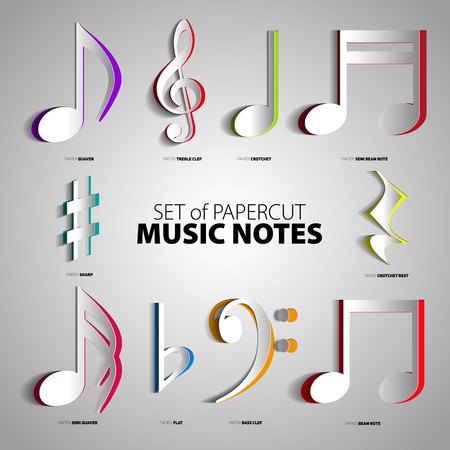 Set of papercut music notes, sticker designのイラスト素材