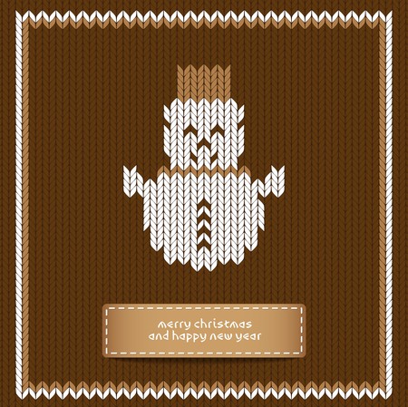 Snowman - Brown Merry Christmas Scandinavian style vector knitted cardのイラスト素材