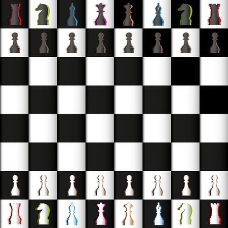 Vector Papercut Chess Figures on board, black and white. Illustrationのイラスト素材