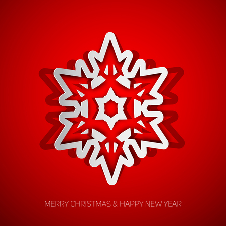 White papercut christmas snowflake on a red background, Vector illustrationのイラスト素材
