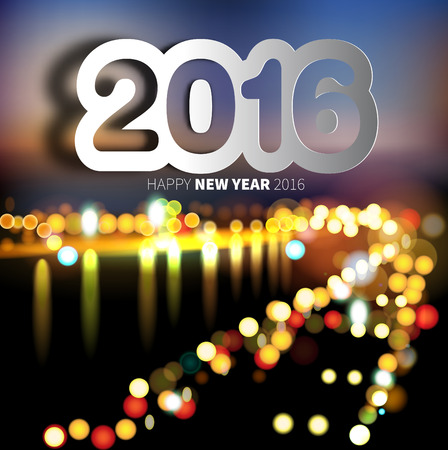 Happy New Year 2016 on blurred background with papercut year, vector illustrationのイラスト素材
