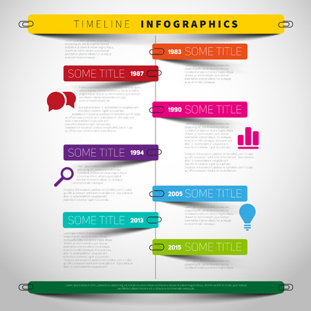 Vector timeline Infographic report template with paper stripes and iconsのイラスト素材