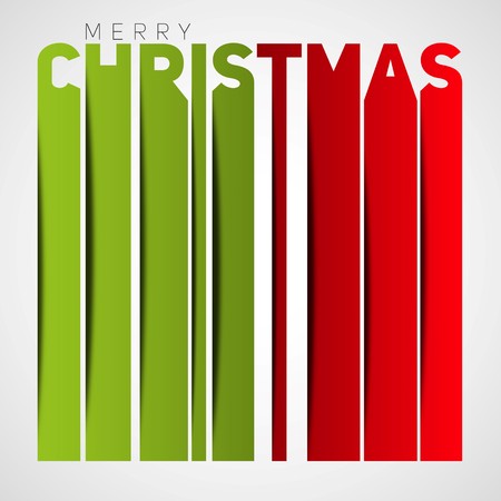 Merry christmas lettering, christmas card, vertical stripe lines, papercut styleのイラスト素材