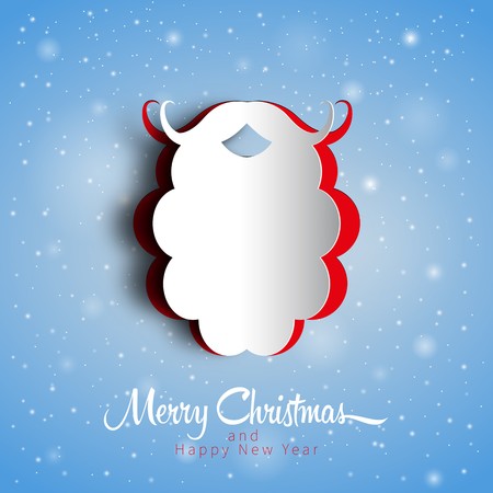 Merry Christmas holiday greeting design with papercut Santa Claus beard and mustache on snowflake blue background. Vector illustrationのイラスト素材
