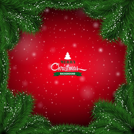 Winter red abstract background with spruce twigs. Christmas vector frameのイラスト素材