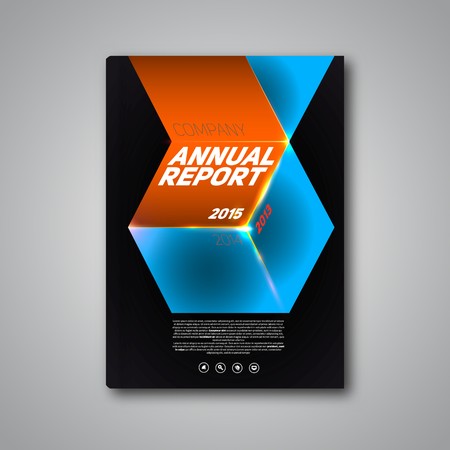 Annual report 2015, book or brochure, Modern design template, dark cube backgroundの写真素材