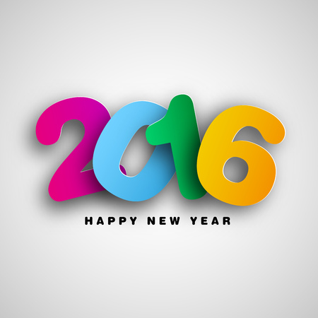 Happy new year 2016 Text Design, paper cut style modern simple , white backgroundのイラスト素材