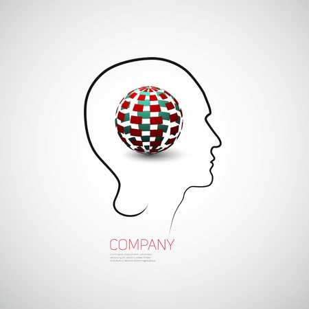 Human head with 3D ball rectangles for company logo,  creativity and design conceptsのイラスト素材