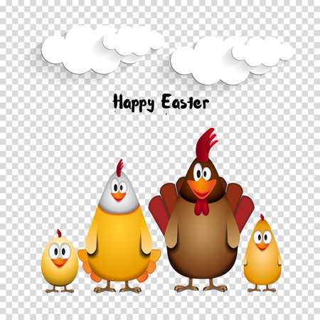 Happy Easter - Funny chicken family - vector illustration on transparent backgroundのイラスト素材