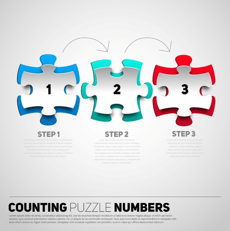 One two three puzzle papercut, progress icons for three stepsのイラスト素材