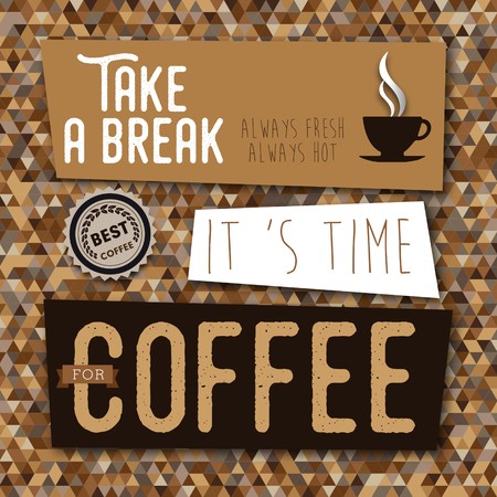 Coffee background poster card. its time for coffee, take a break, coffee papercut mug, vintage poster, Vector imageのイラスト素材