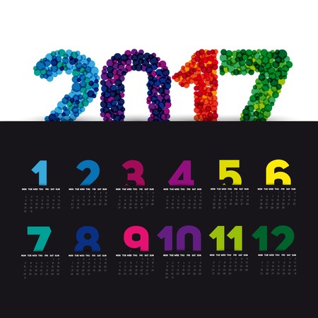 Simple 2017 Calendar with brush lines, 2017 calendar paper design, week starts with Sundayのイラスト素材