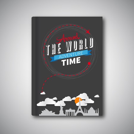 World Travel Book Template Design, can be used for Book Cover, Magazine Cover, dark vector illustrationのイラスト素材