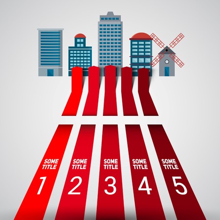 Minimal infographic design with city buildings, vector website template, horizontal lines in perspectiveのイラスト素材