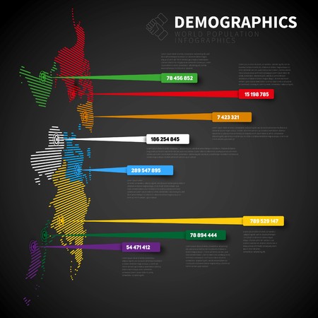 World map infographic template with pointer marks, Dark version, Design on the wall - vertical orientationのイラスト素材