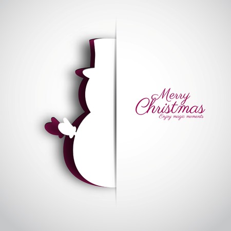 Merry Christmas Greeting Card with papercut snowman.のイラスト素材