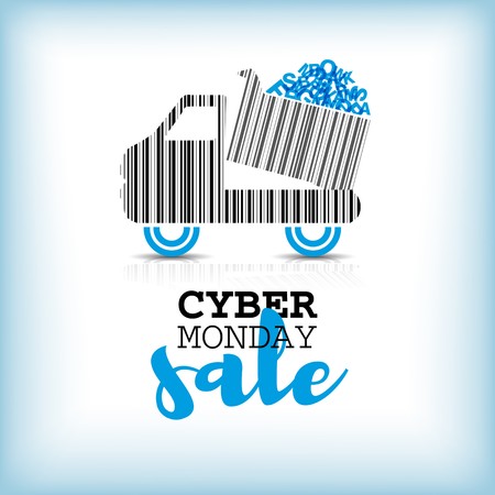 Cyber monday design with shopping truck barcode. Sale concept.のイラスト素材