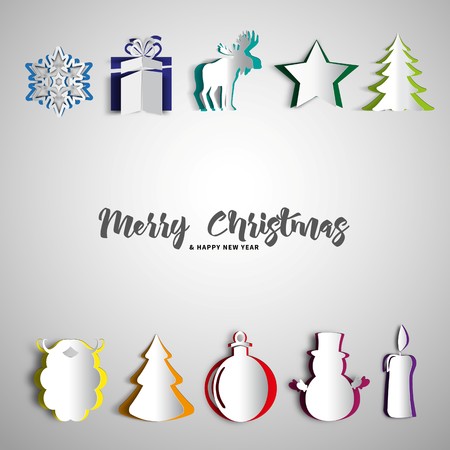 Merry Christmas papercut setのイラスト素材