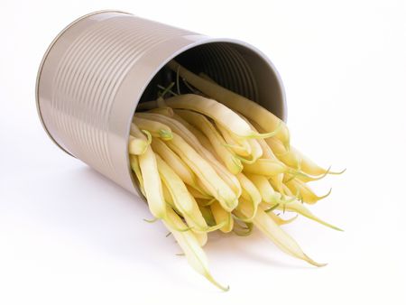can full of string beans on white backgroundの写真素材