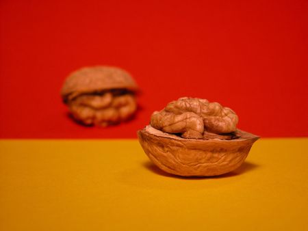 two walnuts close-ups