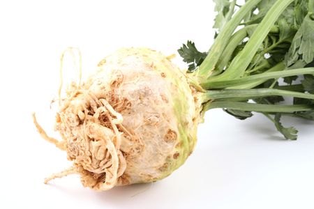 close-ups of celery isolated on white