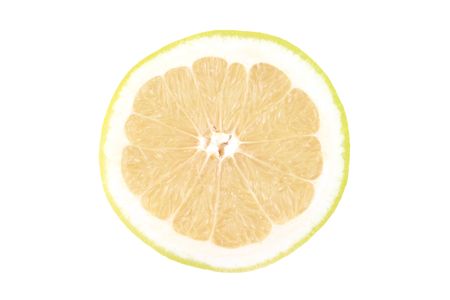 close-ups of fresh yellow grapefruit slice isolated on whiteの写真素材