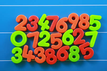 close-ups of colorful number on blue board - educationの写真素材