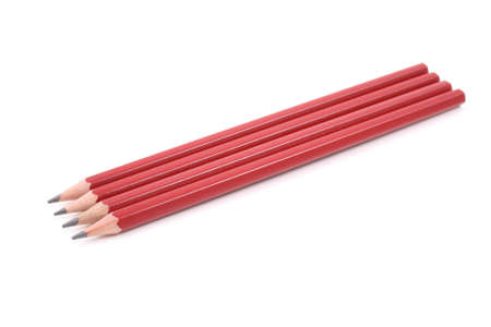 four red pencils isolated on whiteの写真素材