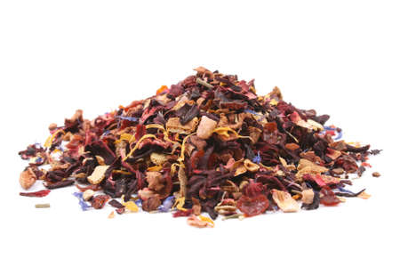 pile of fruity tea isolated on whiteの写真素材