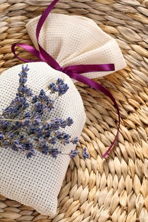 potpourri bag with dry lawender flowersの写真素材