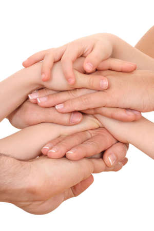 lots of human hands isolated on white - trust concept
