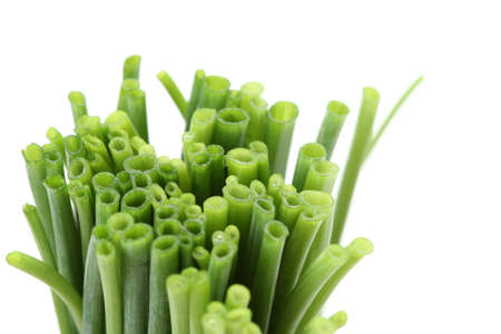 close-ups of fresh chive isolated on white